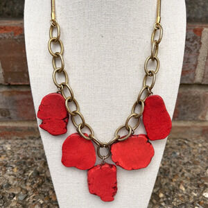 Vintage‎ Yochi NY Chunky Red Stone Gold Tone Statement Necklace 20"